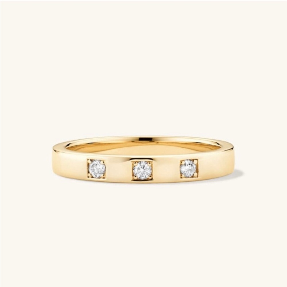 Mejuri 14k Yellow Gold Stackable 3 Diamond Band Cigar Dainty Sz 10 - Picture 1 of 6
